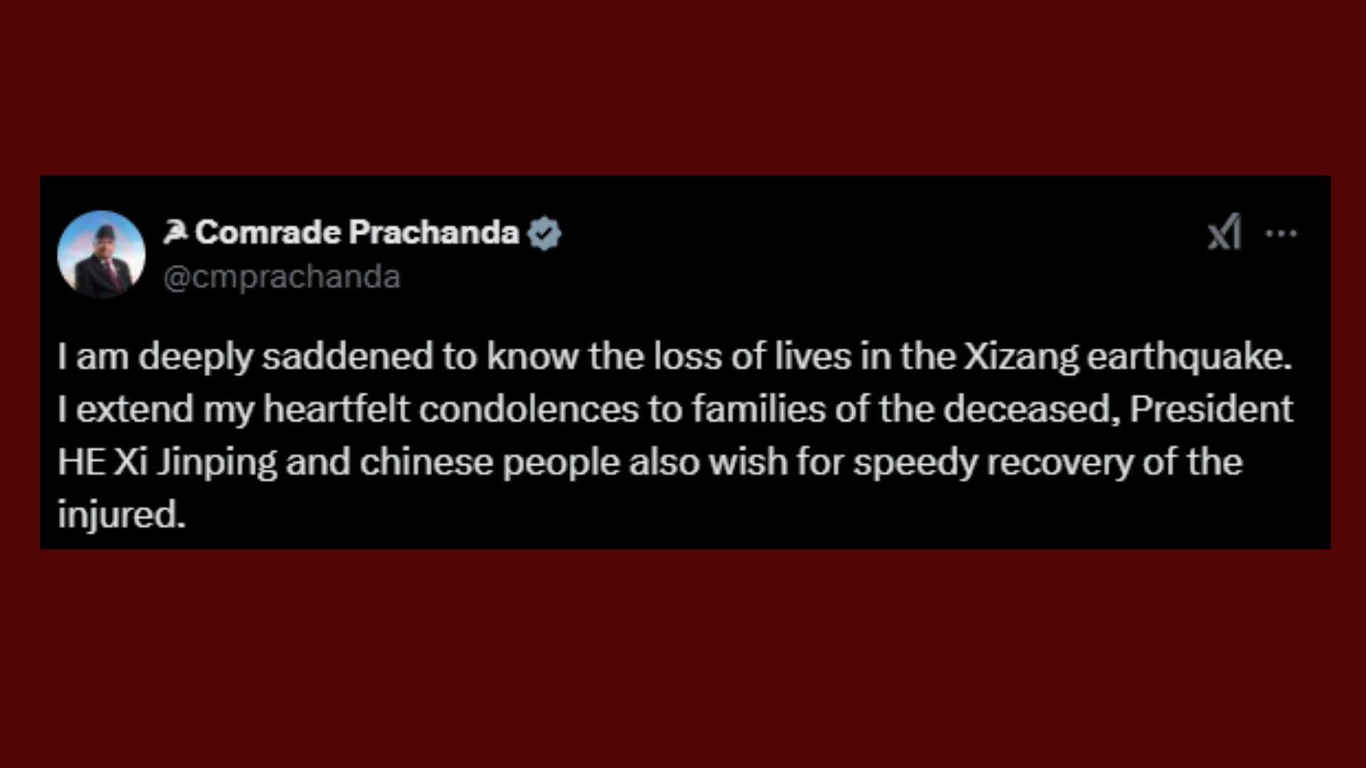 सिजाङ भूकम्पको क्षतिप्रति प्रचण्डद्वारा दुःख व्यक्त