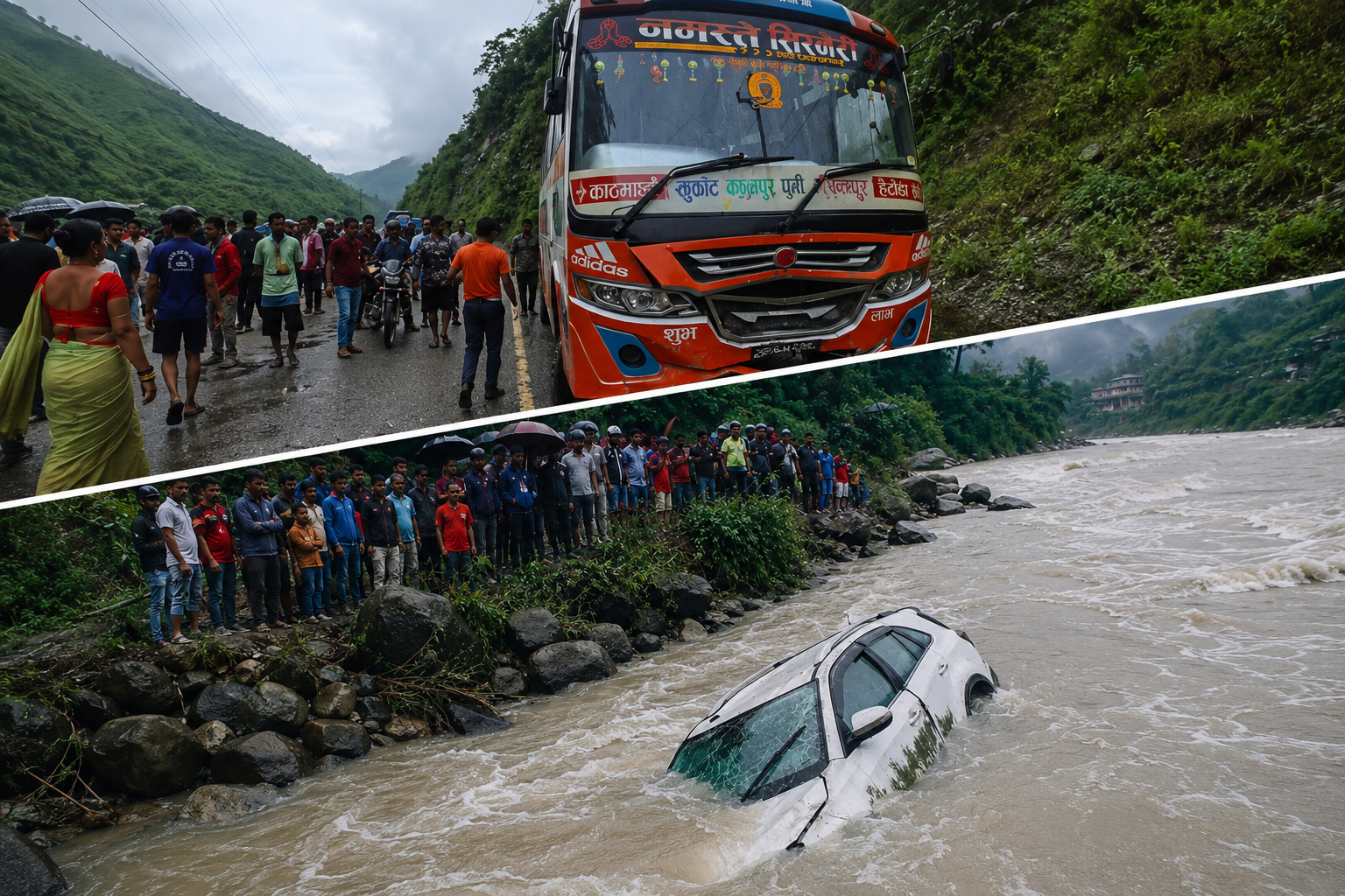 रामेछाप–सिन्धुली सीमामा बसको ठक्करपछि सुनकोशीमा कार खस्यो, उद्धारका लागि प्रहरी परिचालन