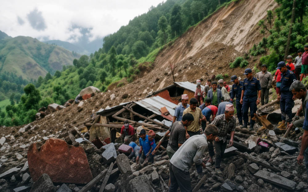 रोल्पामा पहिरो : दुई जनाको मृत्यु, दुई घाइते, १० जना बेपत्ता